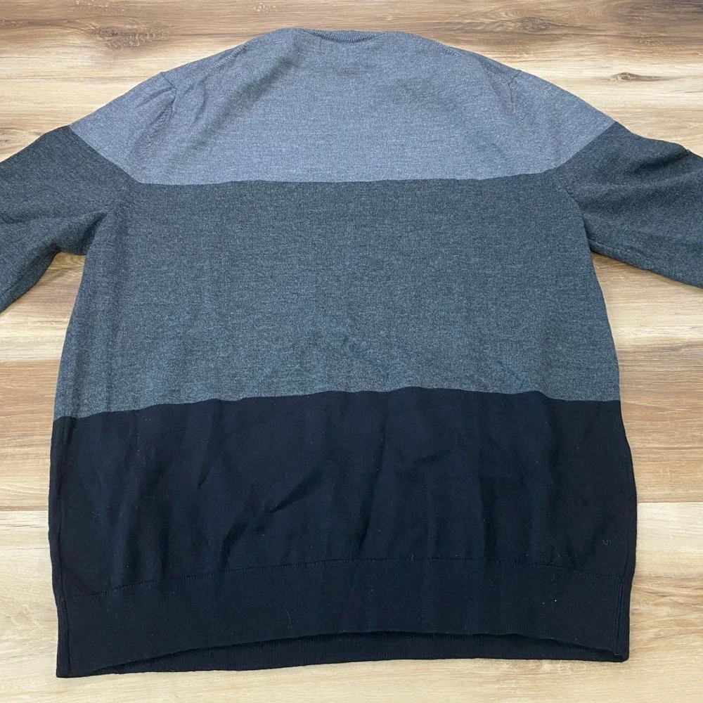 Banana Republic Sweater XL Colorblock Merino Wool Crewneck Grey Black